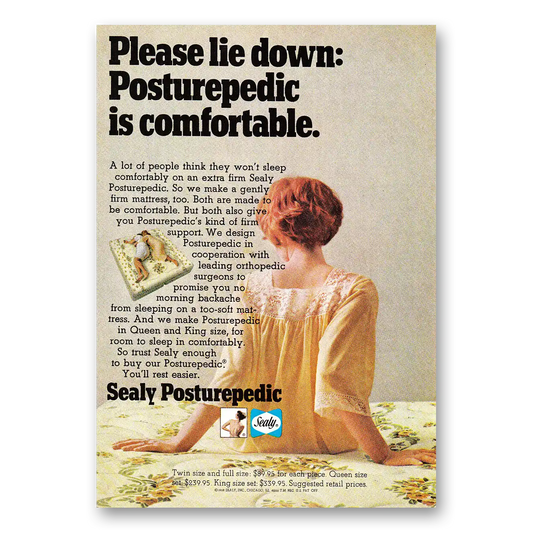 1968 Sealy Posturepedic Mattress Please Lie Down Vintage Magazine Print Ad