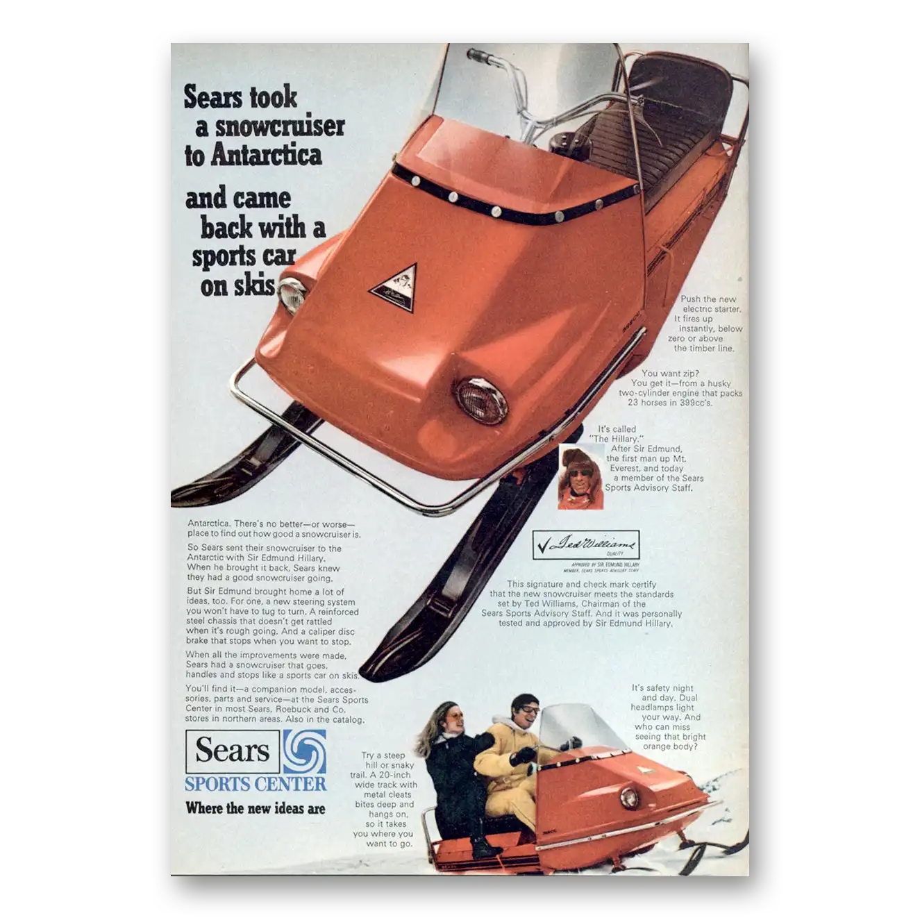 1968 Sears Snowcruiser Antarctica Sports Car On Skis Vintage Magazine Print Ad