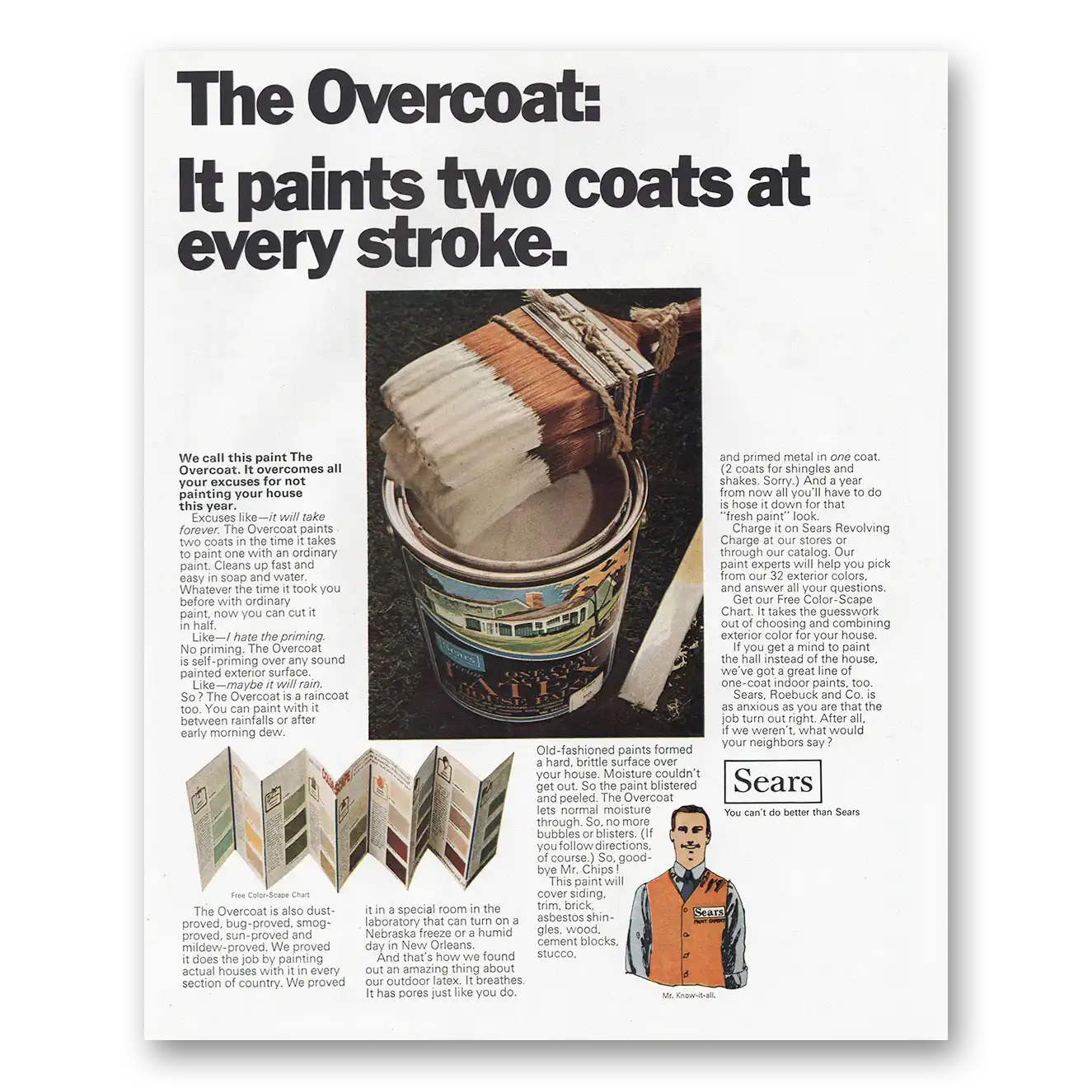 1968 Sears Overcoat Paint Two Coats Every Stroke Vintage Magazine Print Ad