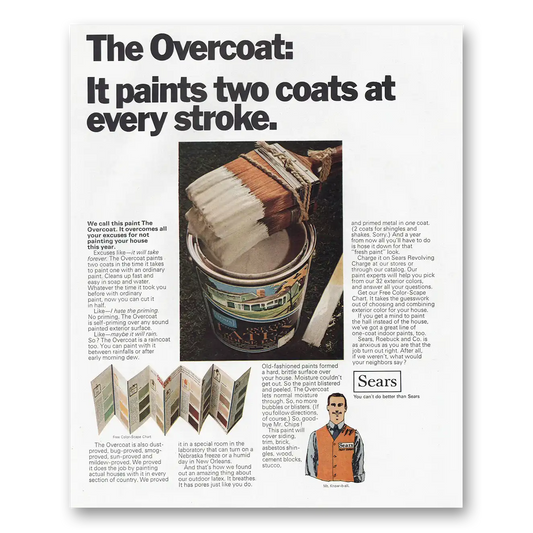 1968 Sears Overcoat Paint Two Coats Every Stroke Vintage Magazine Print Ad