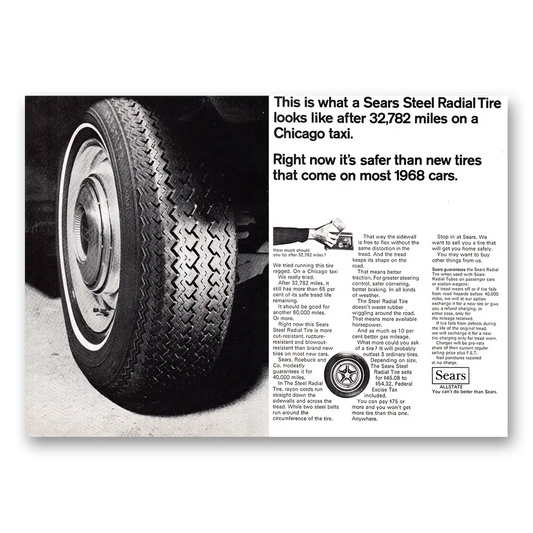 1968 Sears Tires Steel Radial Tire Chicago Taxi Vintage Magazine Print Ad