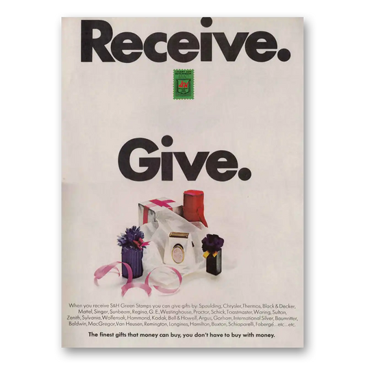 1968 S&H Green Stamps Receive Give Vintage Magazine Print Ad