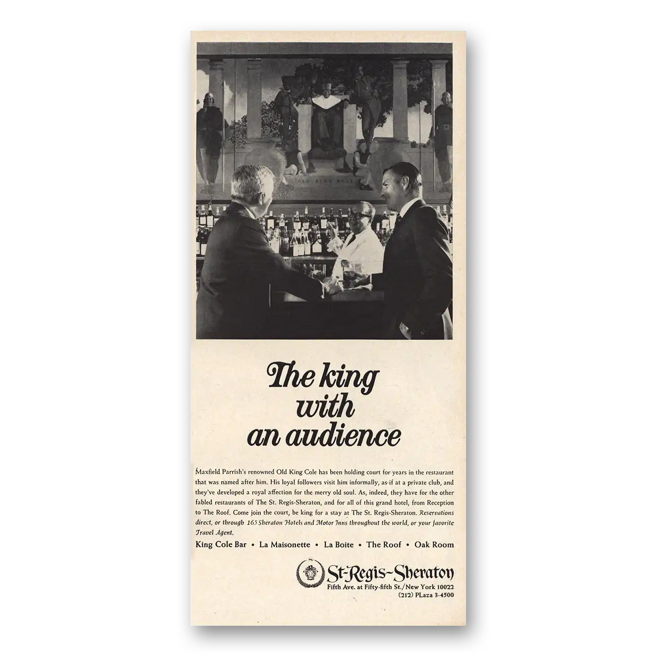 1968 St Regis Sheraton Hotel King With Audience Vintage Magazine Print Ad