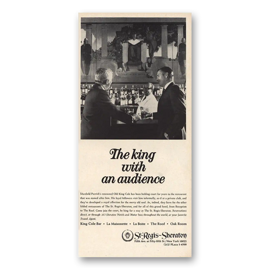 1968 St Regis Sheraton Hotel King With Audience Vintage Magazine Print Ad