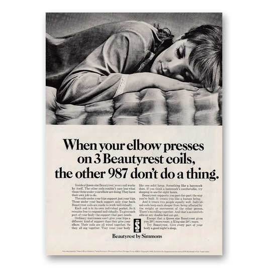 1968 Simmons Beautyrest Elbow Presses Vintage Magazine Print Ad