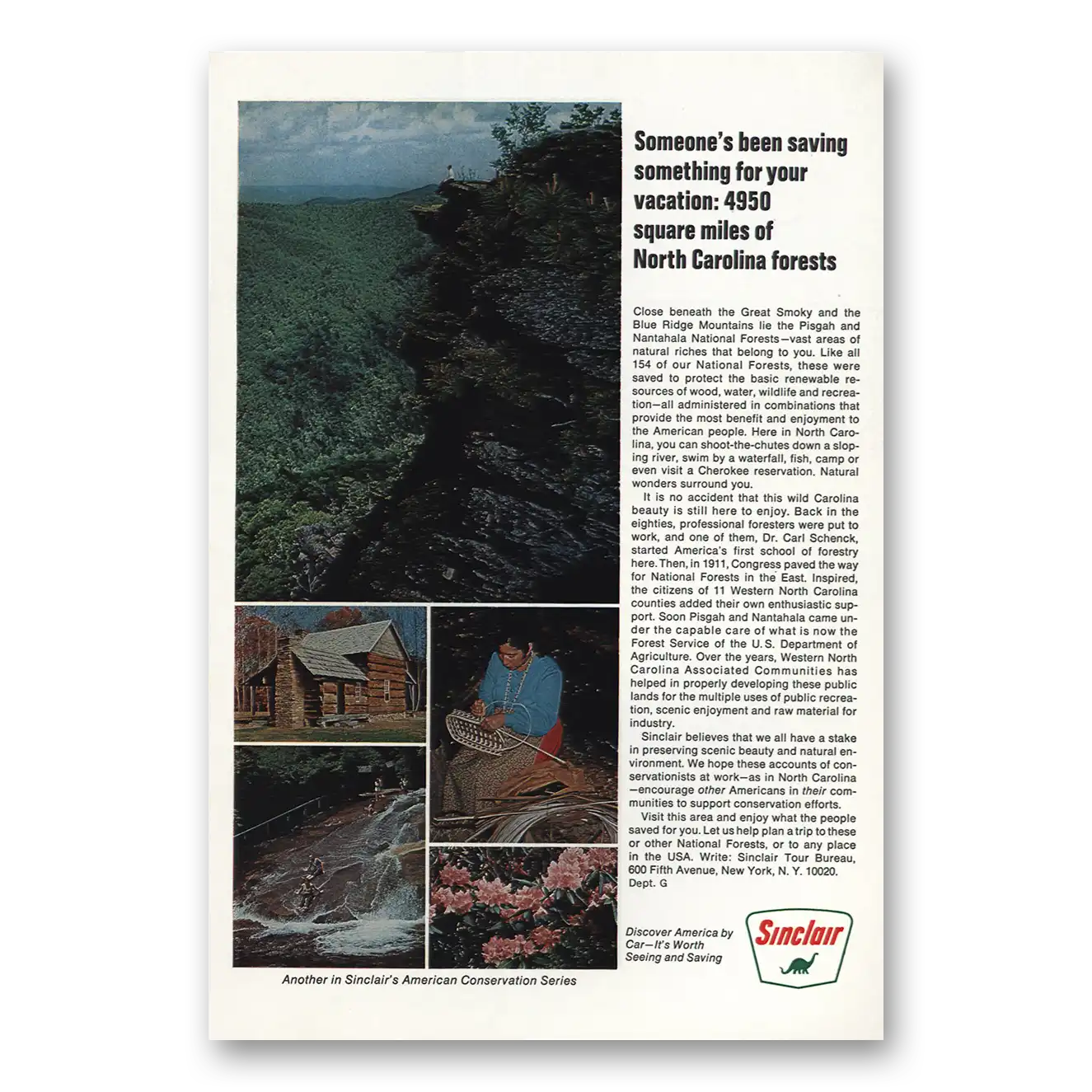 1968 Sinclair North Carolina Forests Vintage Magazine Print Ad