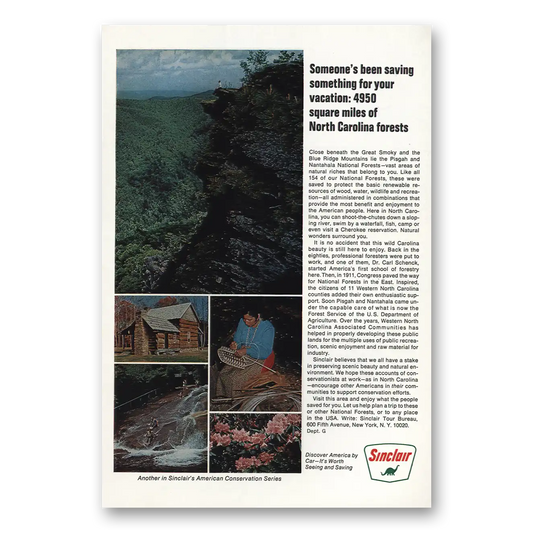 1968 Sinclair North Carolina Forests Vintage Magazine Print Ad