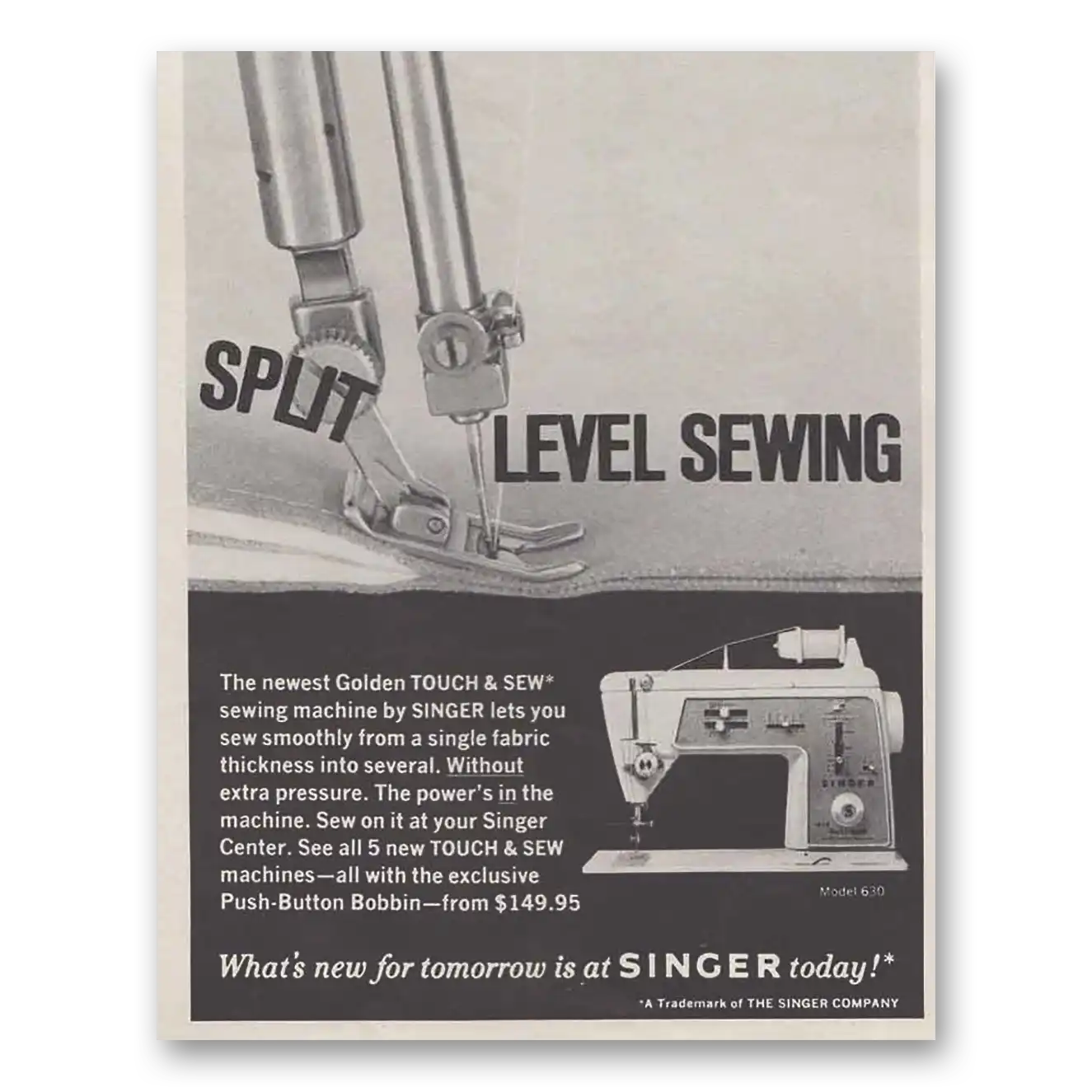 1968 Singer Sewing Machine Split Level Sewing Vintage Magazine Print Ad