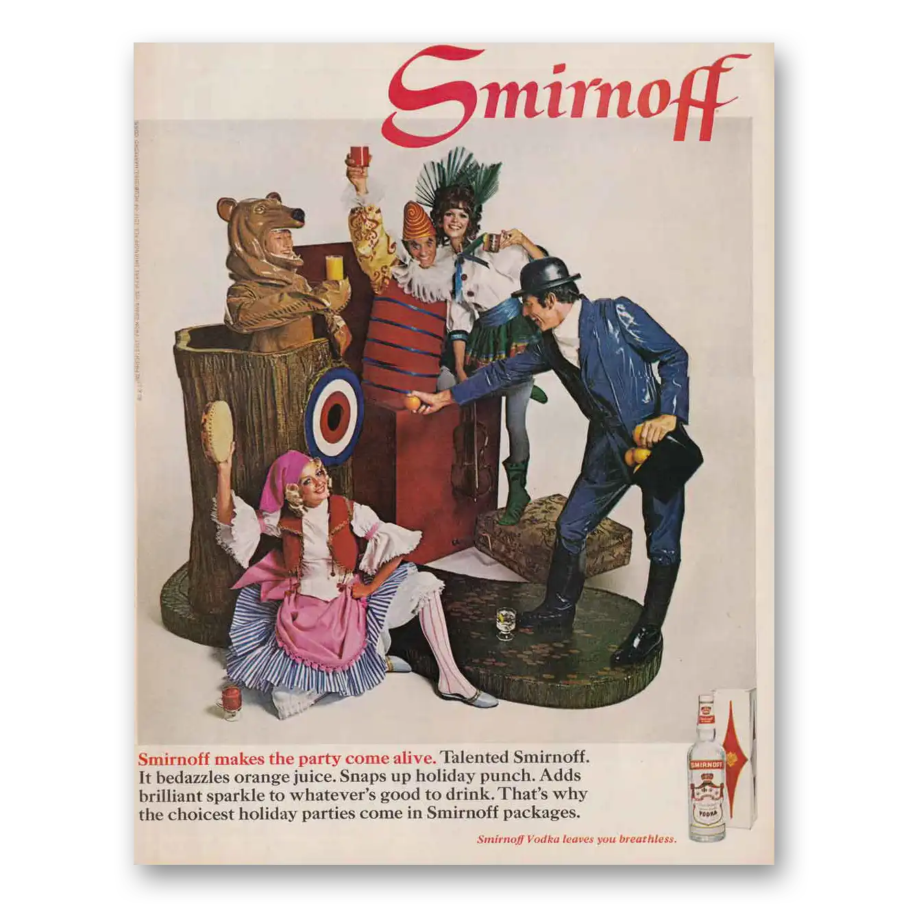 1968 Smirnoff Vodka Party Comes Alive Vintage Magazine Print Ad