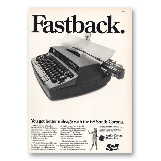 1968 Smith Corona Typewriters Portables Fastback Vintage Magazine Print Ad