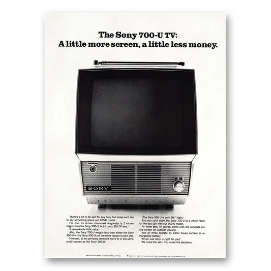 1968 Sony Portable TV Little More Screen Vintage Magazine Print Ad