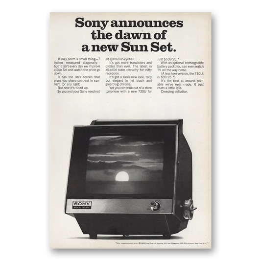 1968 Sony Television Dawn Of New Sun Set Vintage Magazine Print Ad