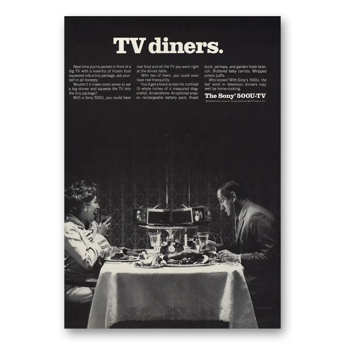 1968 Sony TV Diners Vintage Magazine Print Ad