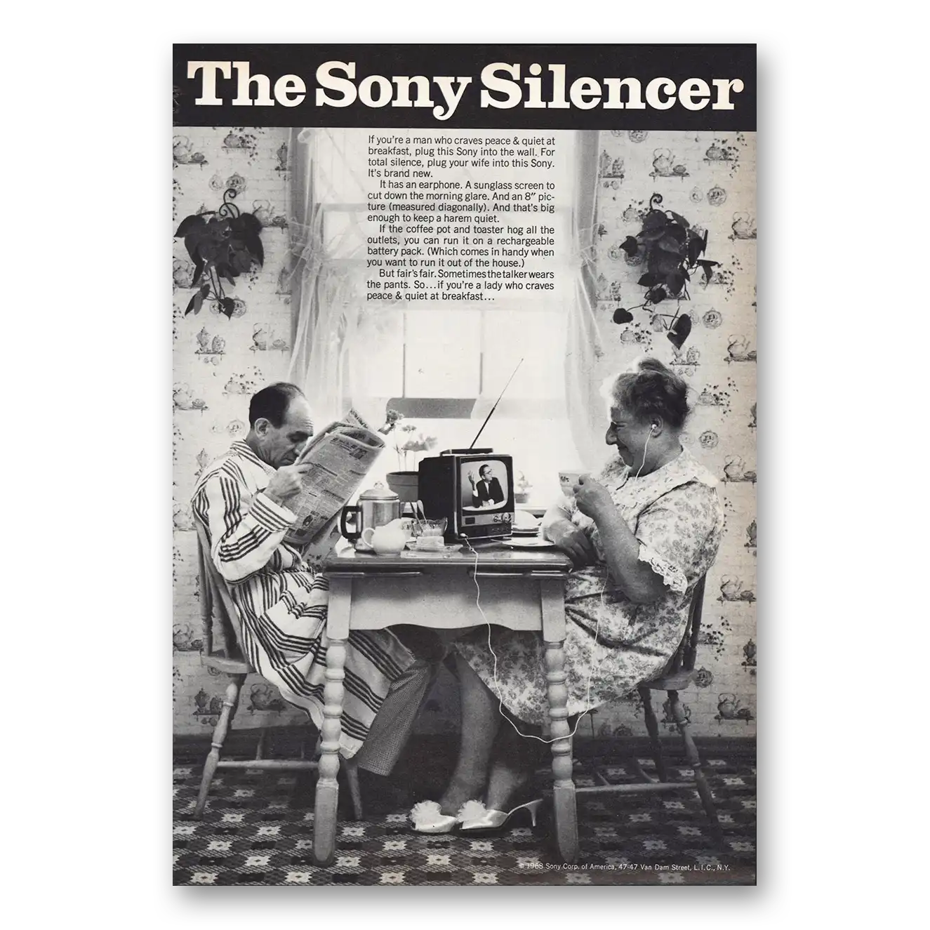 1968 Sony Television Silencer Vintage Magazine Print Ad