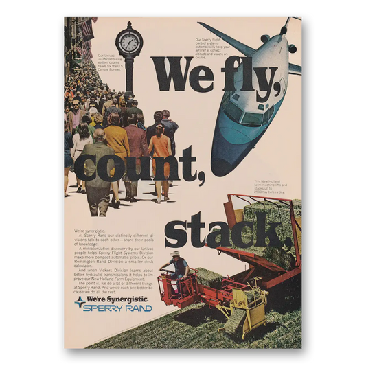 1968 Univac Computer We Fly Count Stack Vintage Magazine Print Ad