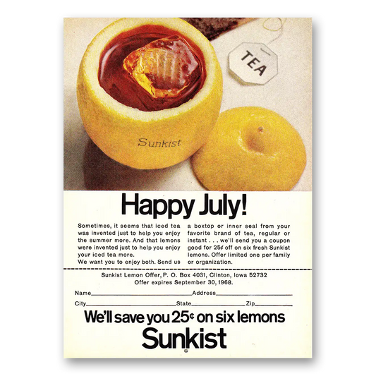 1968 Sunkist Lemons Happy July Vintage Magazine Print Ad