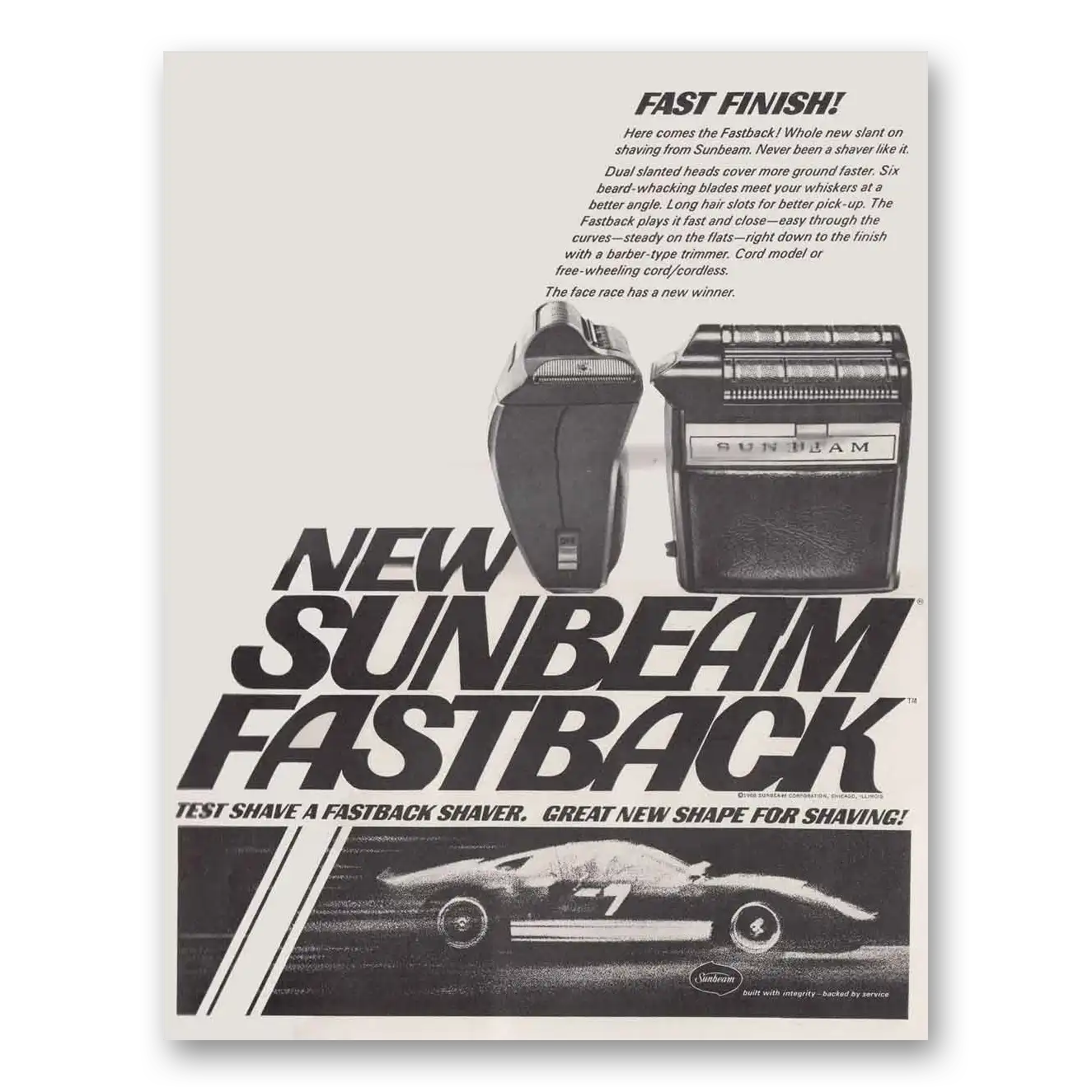 1968 Sunbeam Fastback Shaver Fast Finish Vintage Magazine Print Ad