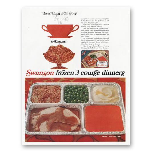 1968 Swanson TV Dinner Frozen 3 Course Dinners Vintage Magazine Print Ad