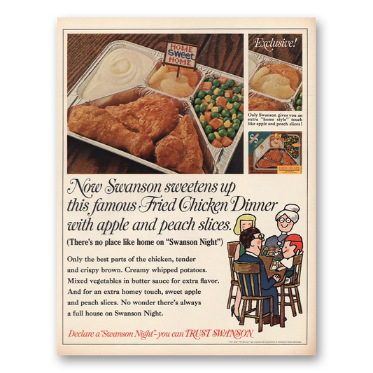 1968 Swanson TV Dinner Fried Chicken Dinner Apple Peach Slices Vintage Magazine Print Ad