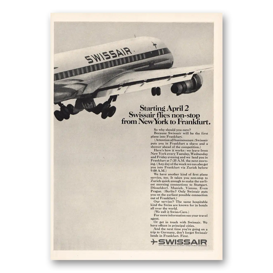 1968 Swissair Non Stop New York to Frankfurt Vintage Magazine Print Ad