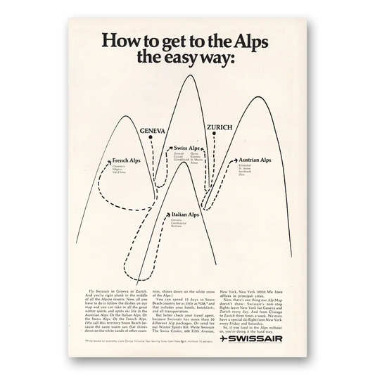 1968 Swissair Get to the Alps Easy Way Vintage Magazine Print Ad