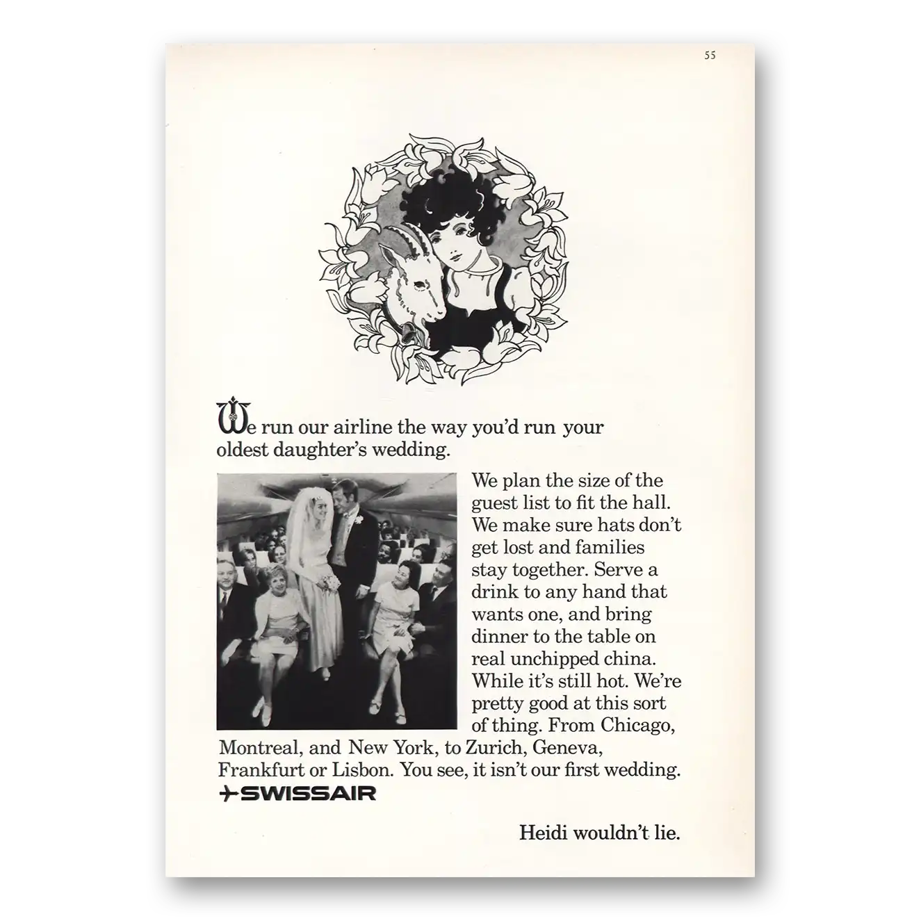 1968 Swissair Run Your Oldest Daughters Wedding Vintage Magazine Print Ad