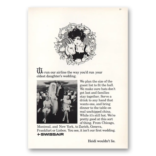 1968 Swissair Run Your Oldest Daughters Wedding Vintage Magazine Print Ad