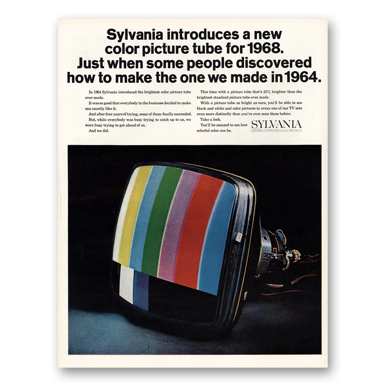 1968 Sylvania Televisions New Color Picture Tube Vintage Magazine Print Ad