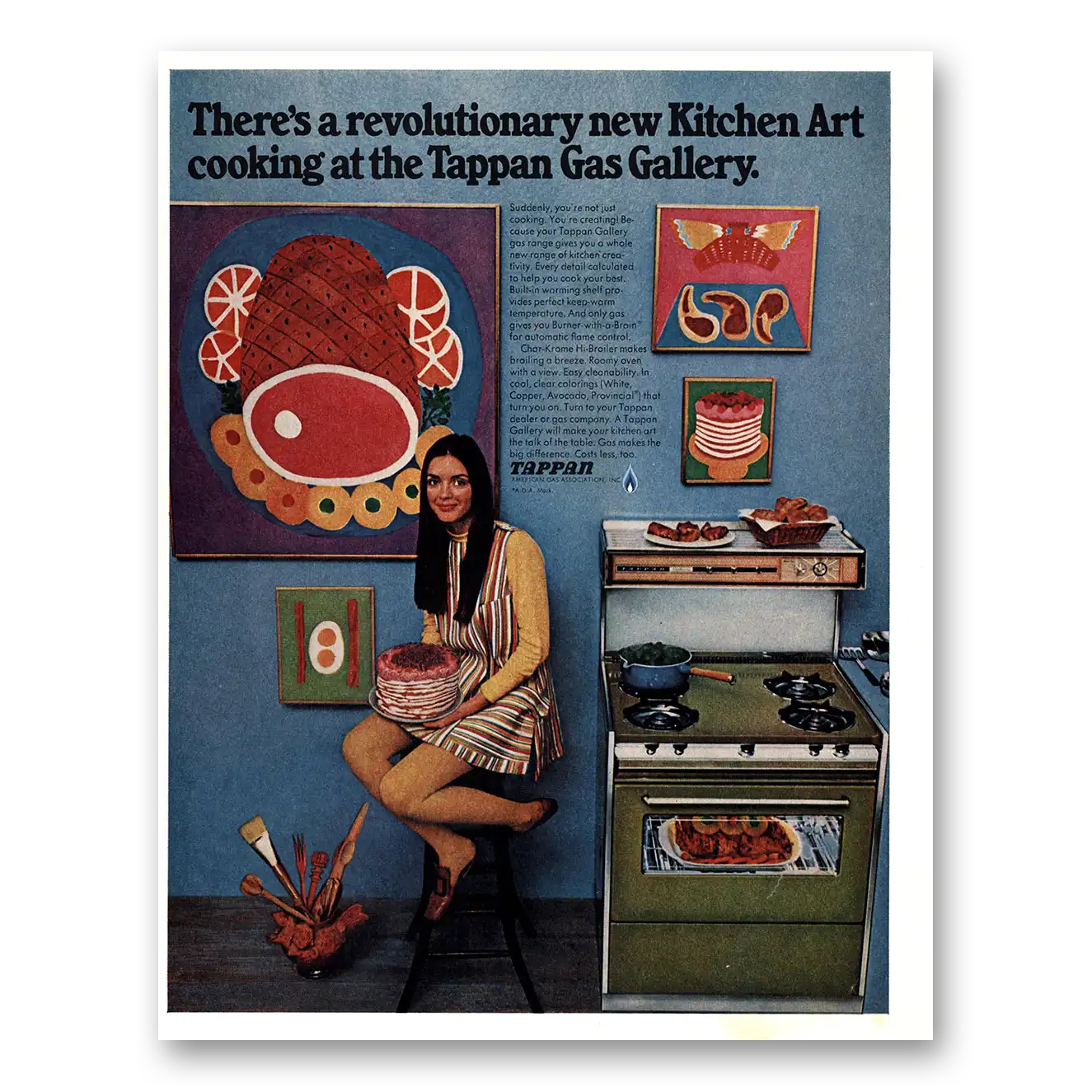 1968 Tappan Range Revolutionary New Kitchen Art Vintage Magazine Print Ad