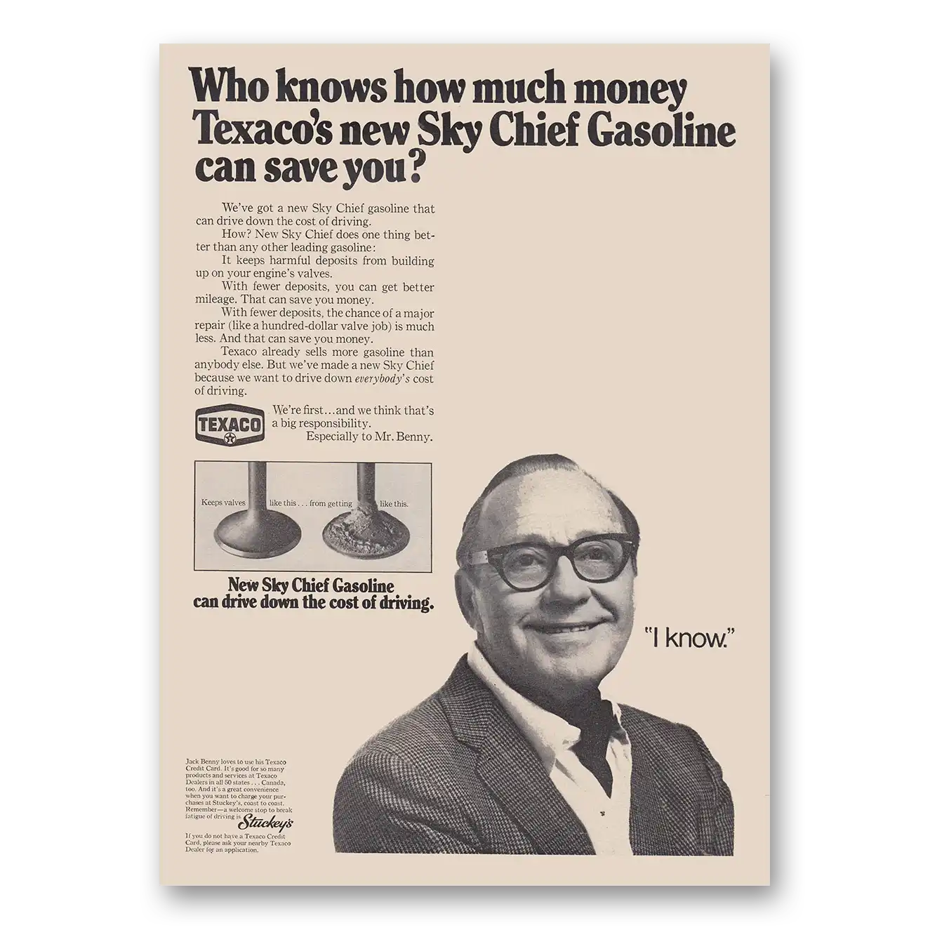 1968 Texaco Sky Chief Gasoline Who Know How Much Money Texaco Vintage Magazine Print Ad