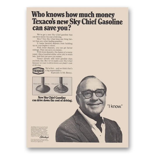 1968 Texaco Sky Chief Gasoline Who Know How Much Money Texaco Vintage Magazine Print Ad