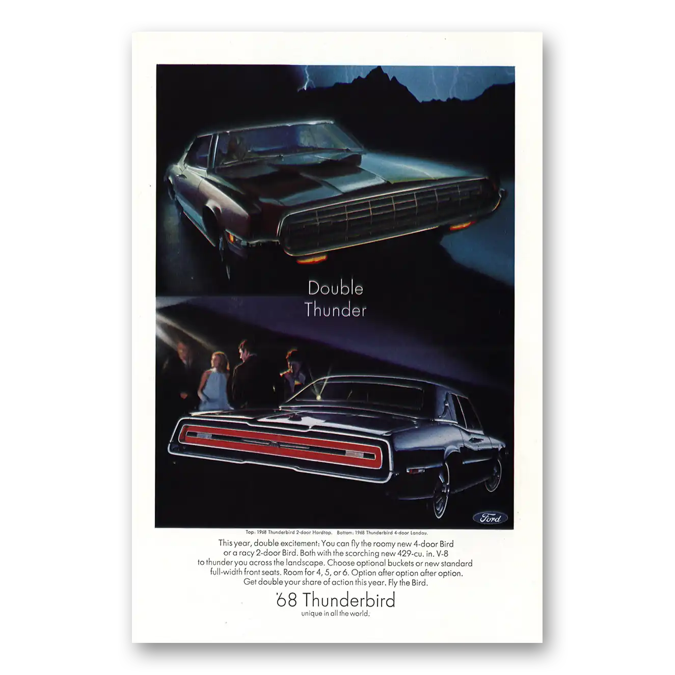 1968 Ford Thunderbird Double Thunder Vintage Magazine Print Ad