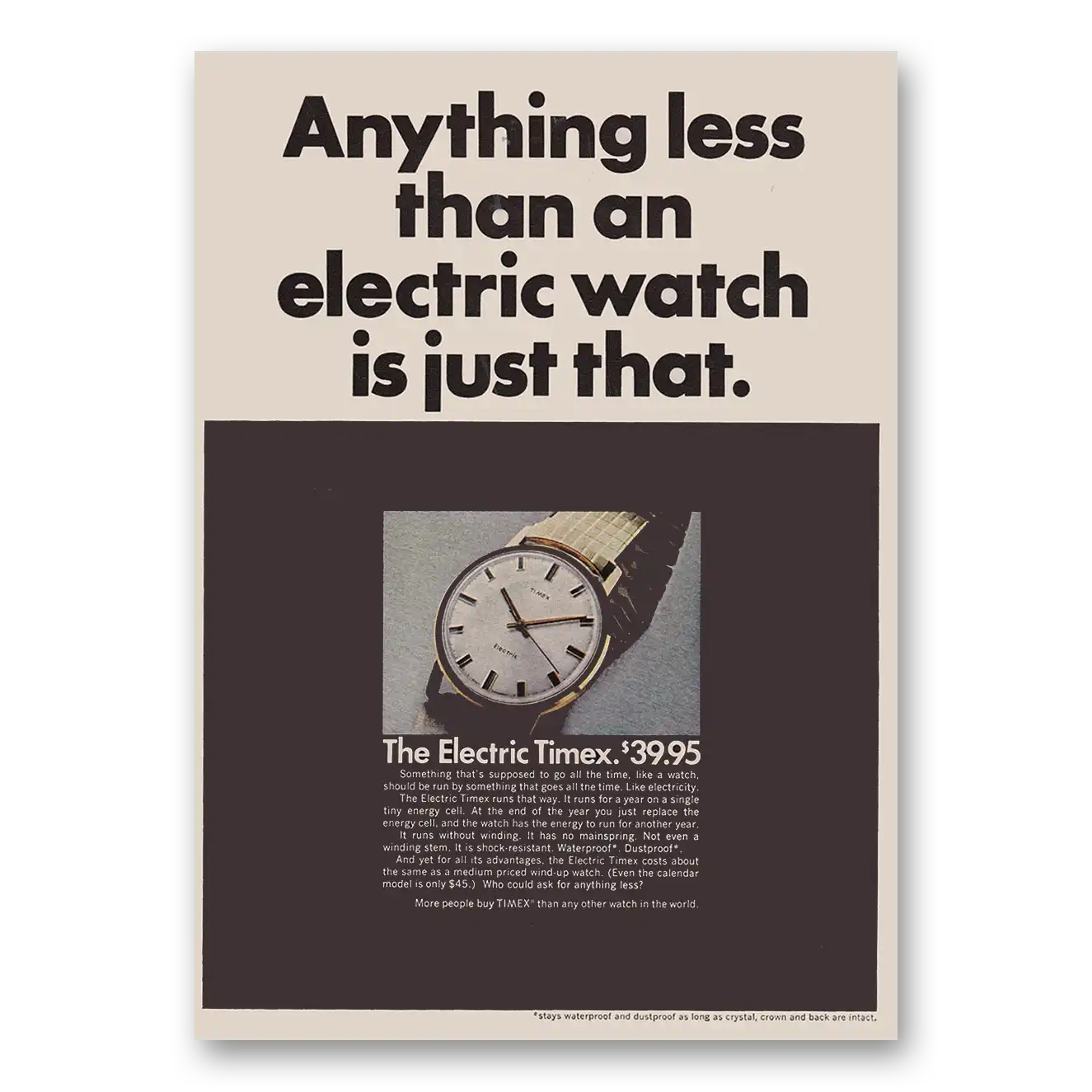 1968 Timex Watch Anything Less Than an Electric Watch Is Just That Vintage Magazine Print Ad