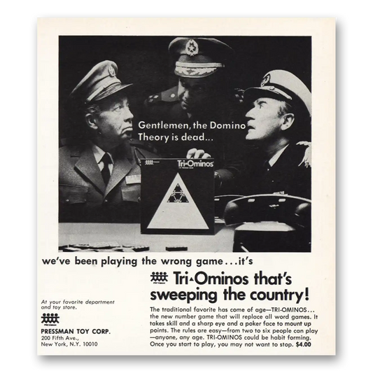 1968 Pressman Toy Corp Tri Ominos Domino Theory Is Dead Vintage Magazine Print Ad