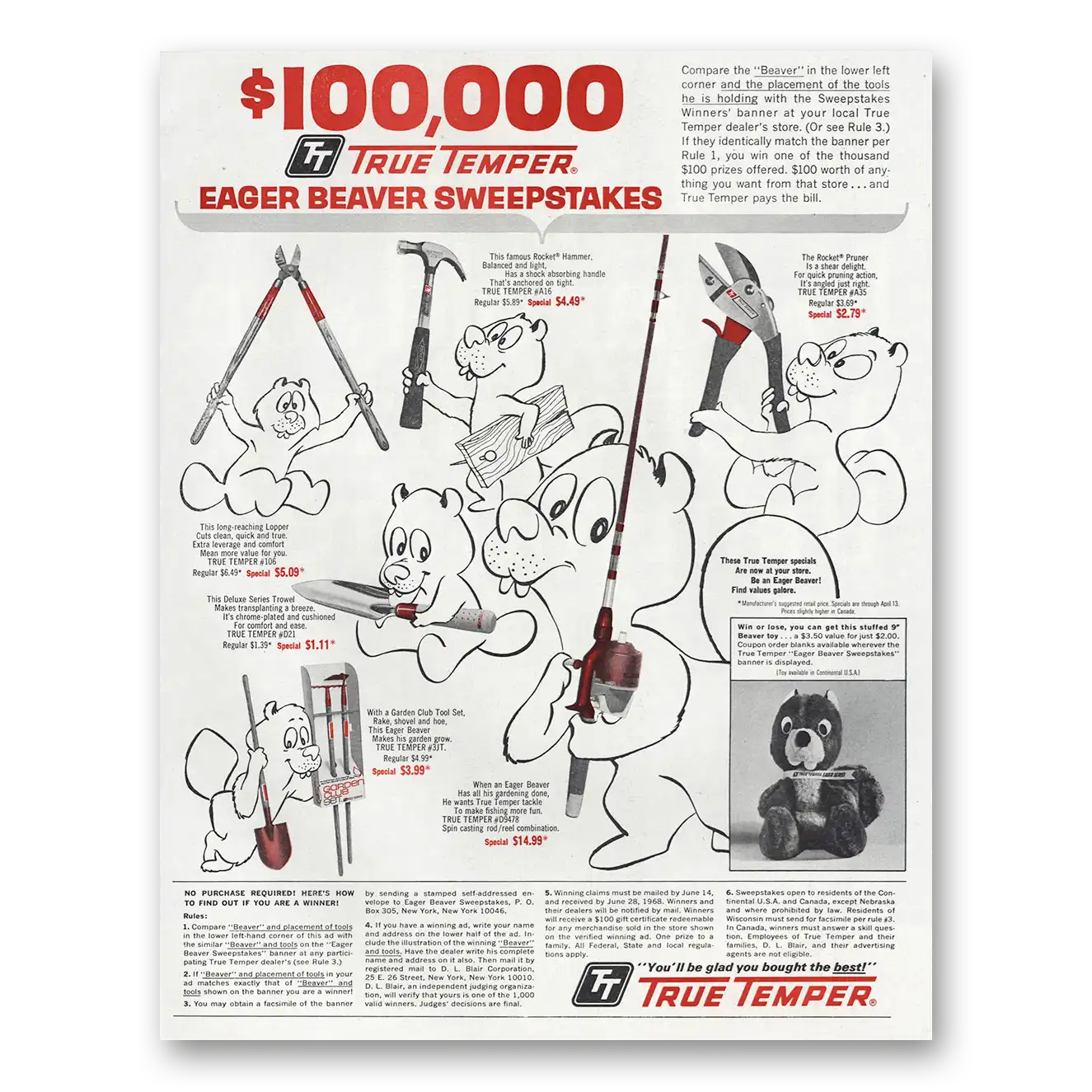 1968 True Temper Eager Beaver Sweepstakes Vintage Magazine Print Ad