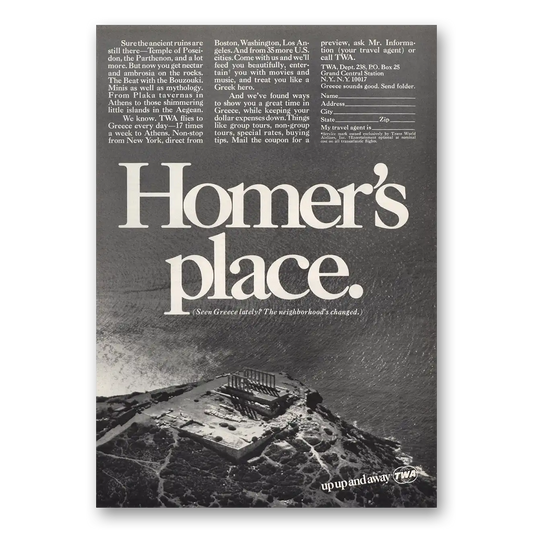 1968 TWA Airlines Homers Place Greece Vintage Magazine Print Ad