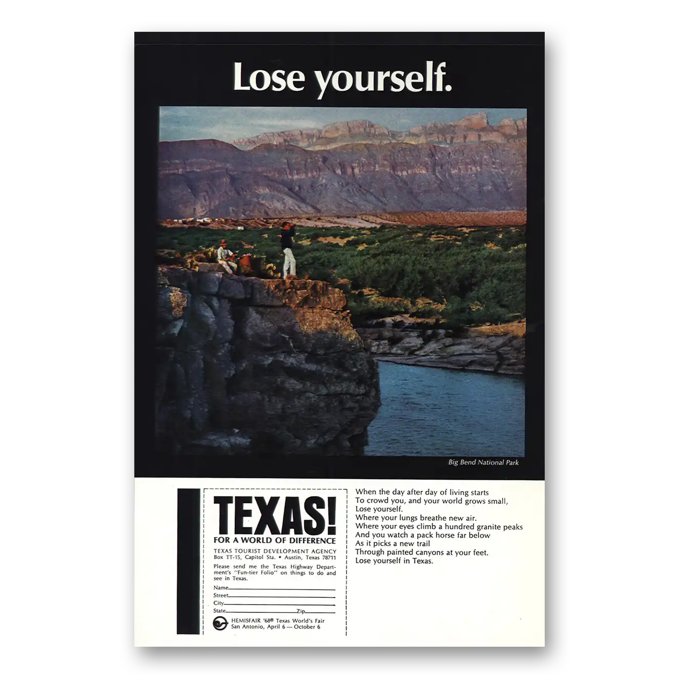 1968 Texas Big Bend National Park Vintage Magazine Print Ad