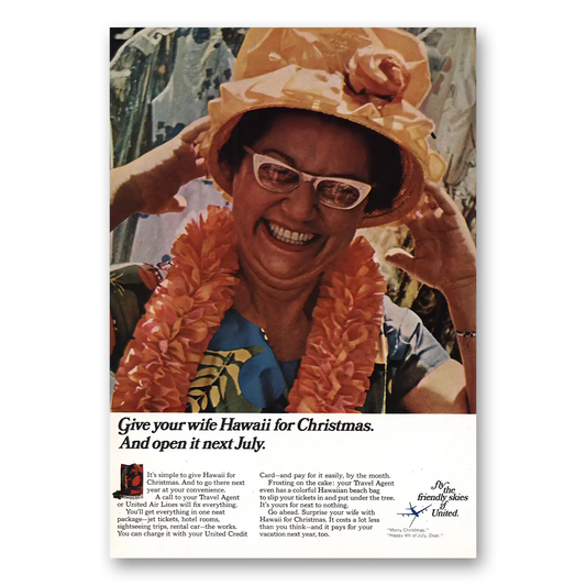 1968 United Airlines Give Wife Hawaii Open It Next July Vintage Magazine Print Ad