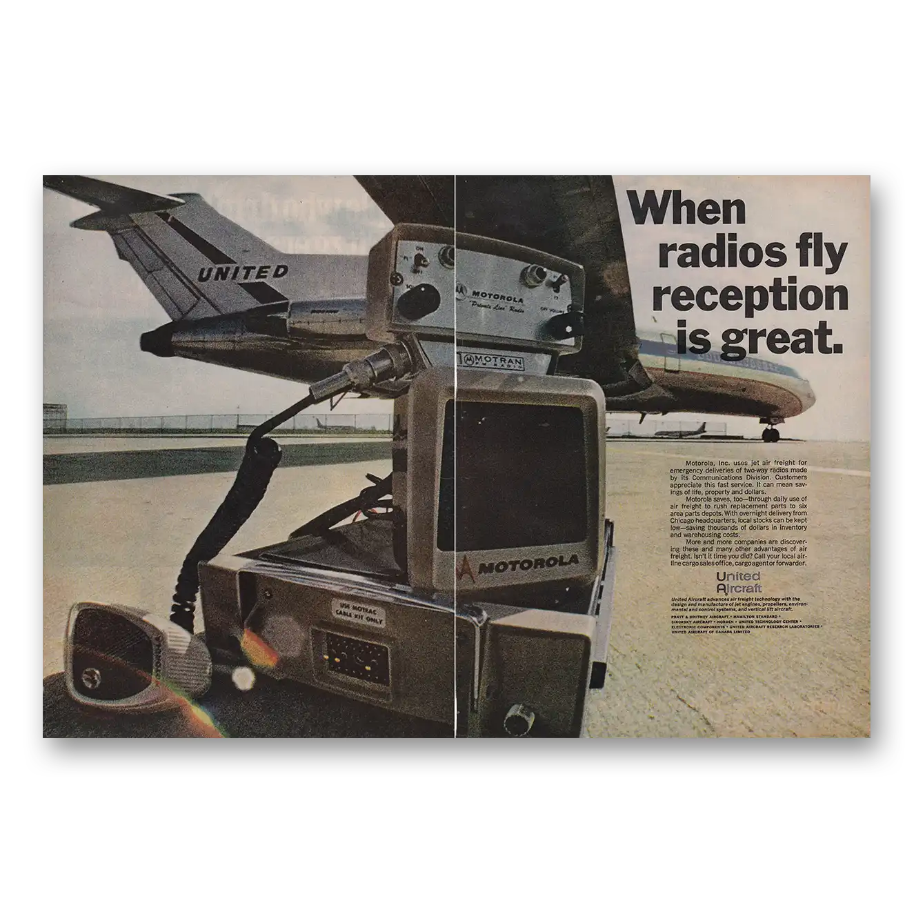 1968 United Airlines When Radios Fly Reception Is Great Vintage Magazine Print Ad