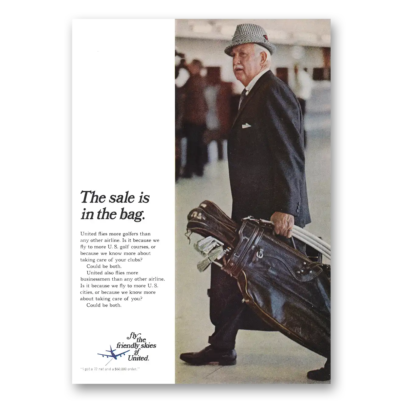 1968 United Airlines Sale Is In the Bag Flies More Golfers Vintage Magazine Print Ad