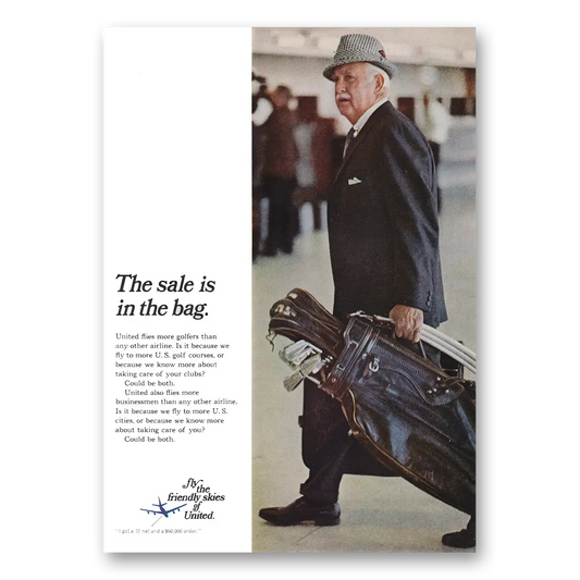 1968 United Airlines Sale Is In the Bag Flies More Golfers Vintage Magazine Print Ad