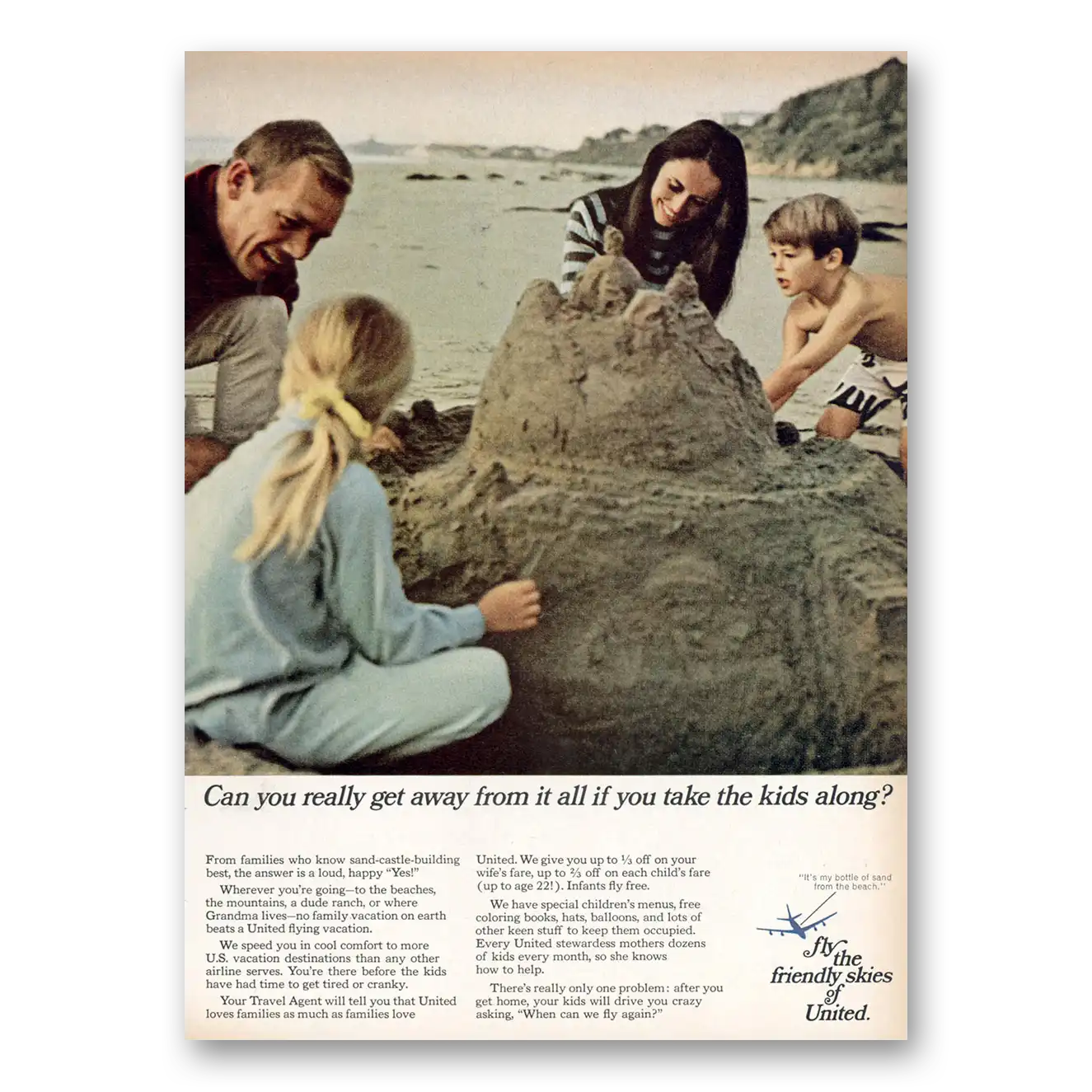 1968 United Airlines Can You Really Get Away From It All Vintage Magazine Print Ad