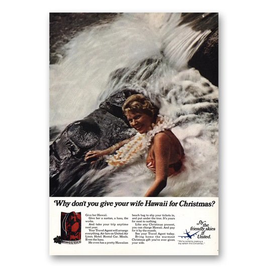 1968 United Airlines Give Your Wife Hawaii For Christmas Vintage Magazine Print Ad