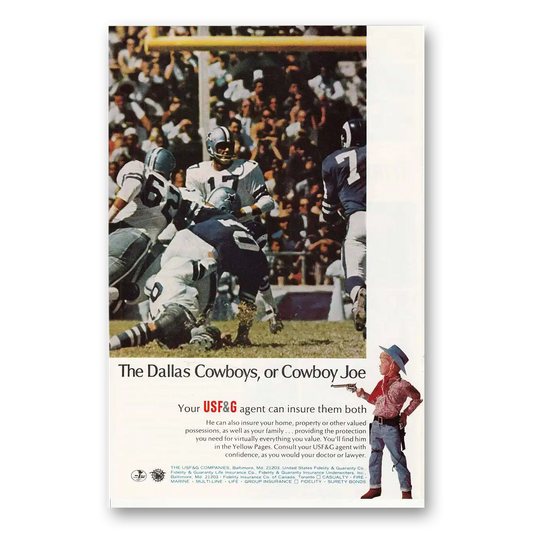 1968 USF&G Dallas Cowboys Cowboy Joe Vintage Magazine Print Ad