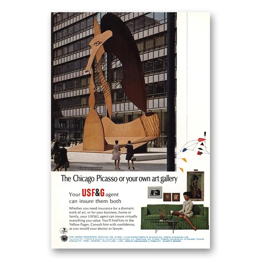 1968 USF&G Chicago Picasso Vintage Magazine Print Ad