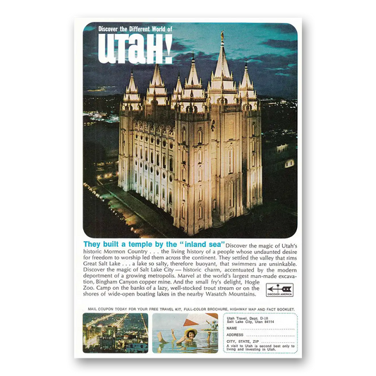 1968 Utah Built a Temple by the Inland Sea Mormon Vintage Magazine Print Ad