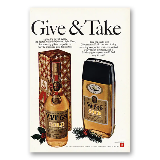 1968 VAT69 Give and Take Vintage Magazine Print Ad