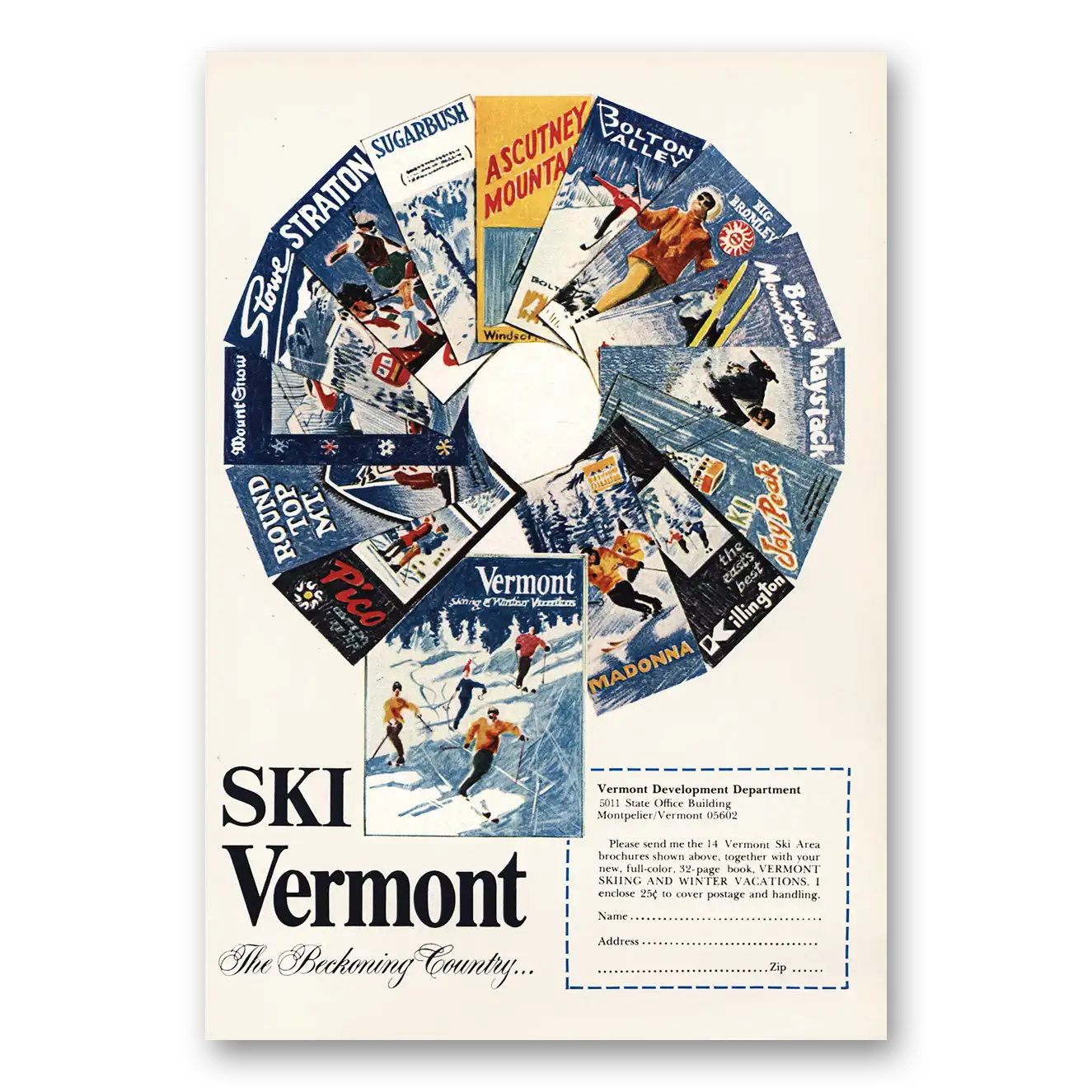 1968 Vermont Ski Vermont Beckoning Country Vintage Magazine Print Ad