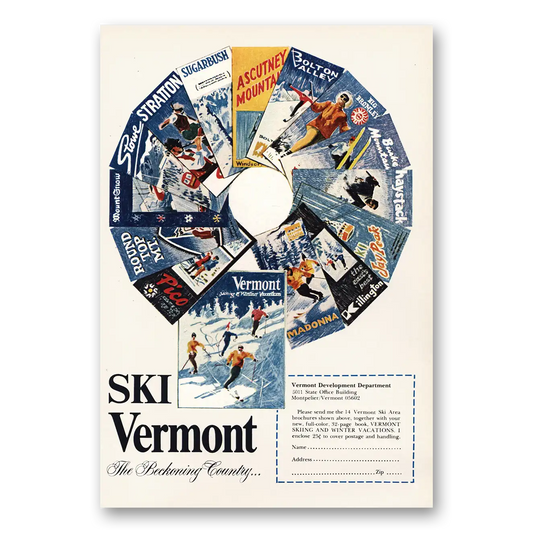 1968 Vermont Ski Vermont Beckoning Country Vintage Magazine Print Ad