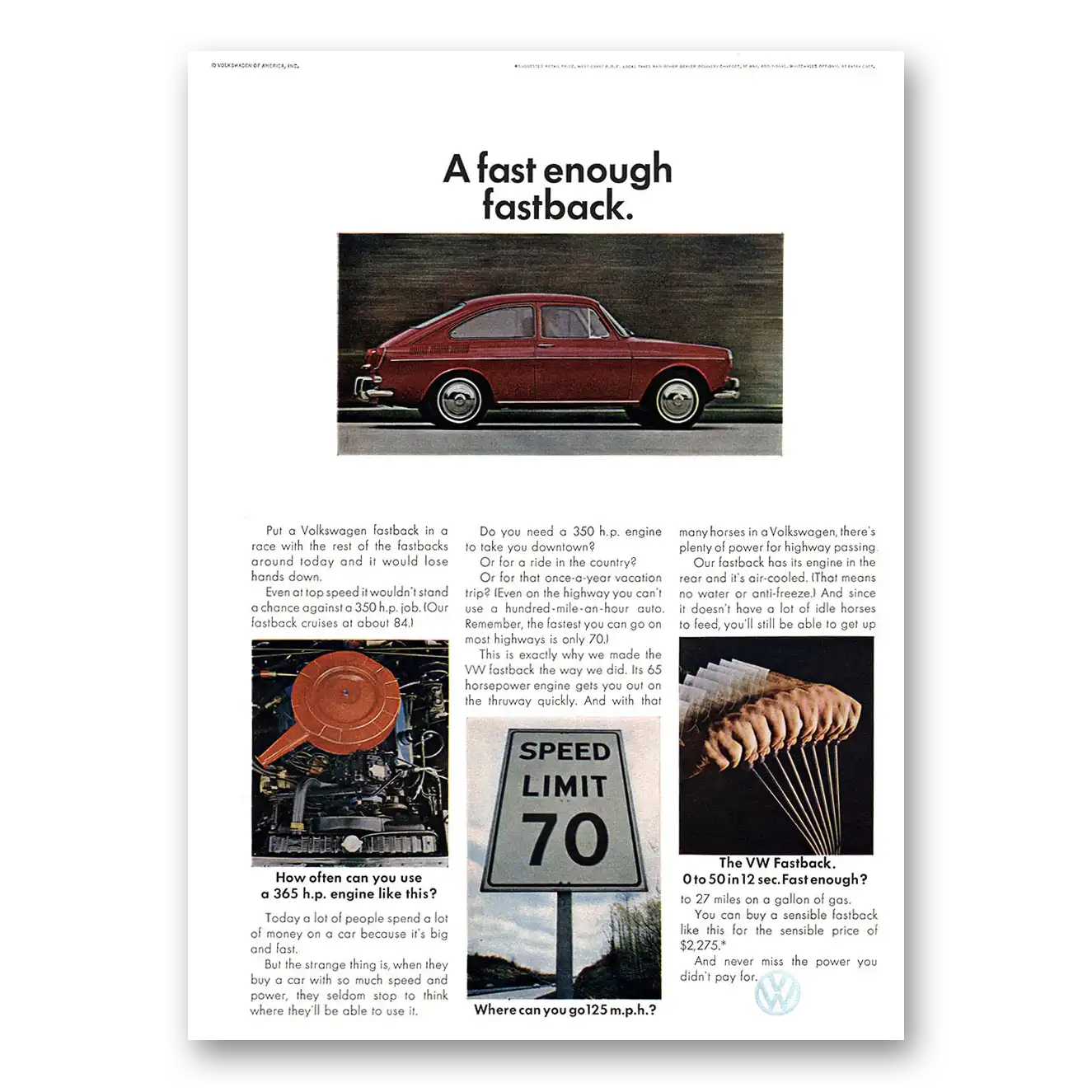 1967 Volkswagen Fastback Sedan Fast Enough Fastback Vintage Magazine Print Ad